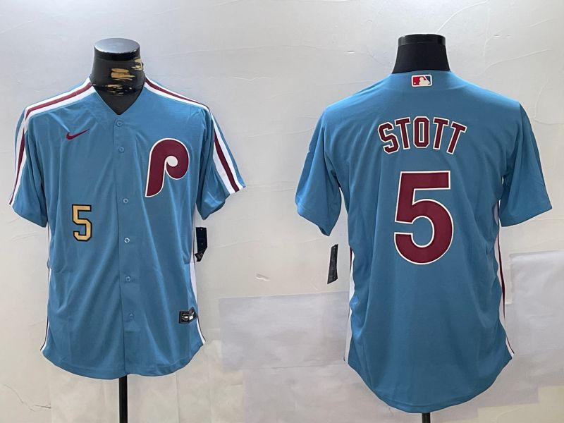 Men Philadelphia Phillies #5 Stott Blue Throwback Game 2024 Nike MLB Jersey style 1->philadelphia phillies->MLB Jersey